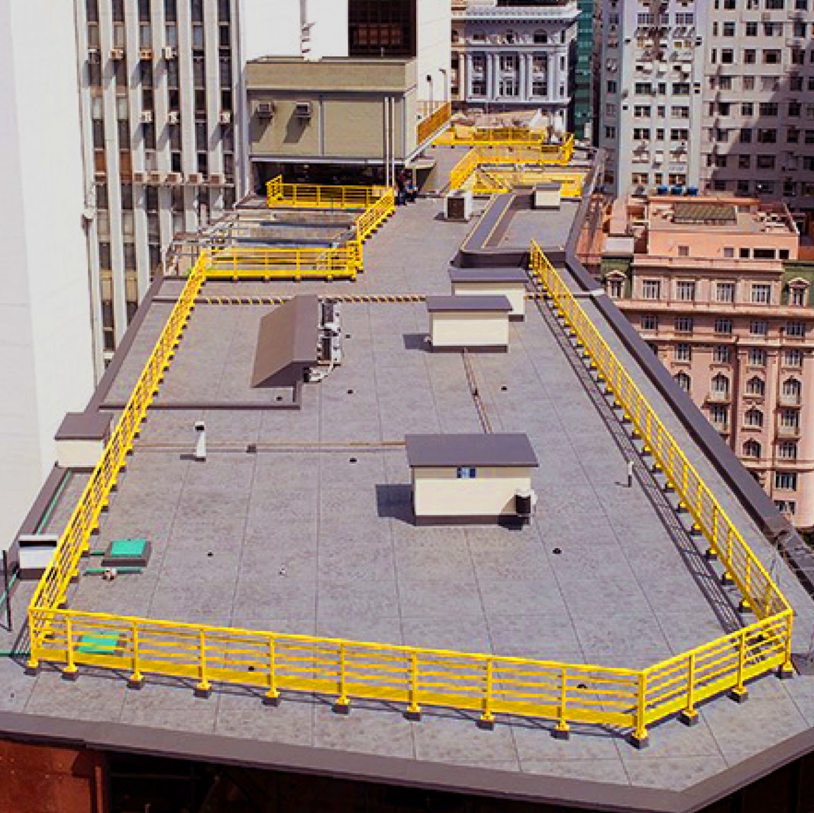 Guardrails on an industrial rooftop